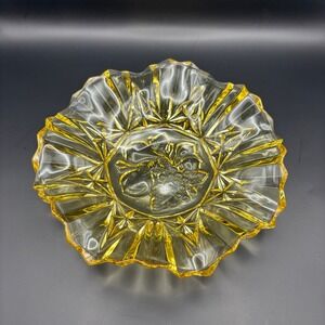 Vintage Federal Glass Pioneer Fruit Pattern, Amber, 7 7/8" Bowl, Fluted Edge